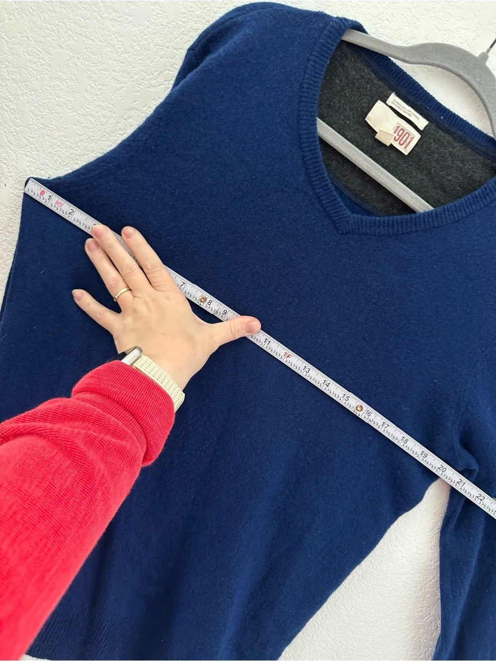 1901 Nordstrom Mens L Blue Merino Wool Cashmere Blend V-Neck Sweater Slim Fit